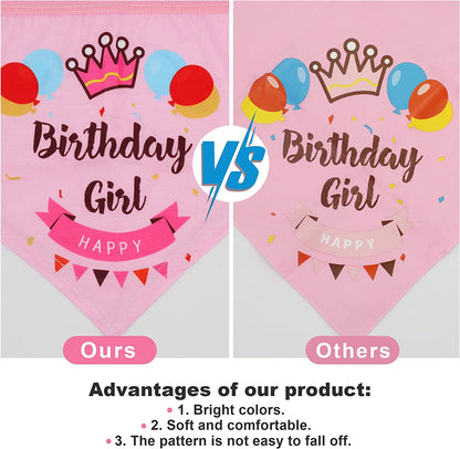 Dog Birthday Party Supplies Bandana Hat Banner Set Boy Girl Cute Bow Tie Scarf Birthday Decorations (Pink，Dog Girl)