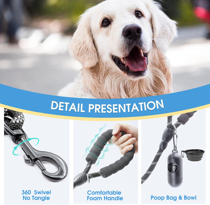 2 Packs 5/6 FT Dog Leash with Comfortable Padded Handle and Highly Reflective Threads Dog Leashes for Small Medium and Large Dogs (5FT-1/2'', Black+Black)